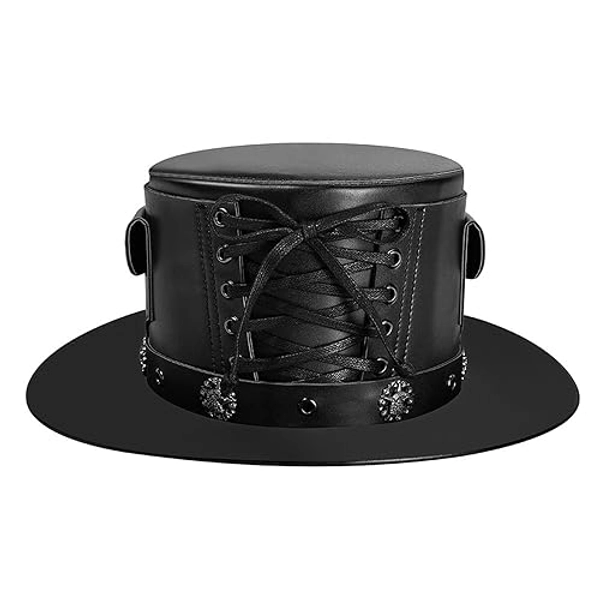 Plumdrop Steampunk Top Hat pour Adulte PU Cuir Magicien Cap Vintage Victorien Cosplay Costume Chapeau Femmes Hommes Halloween Party Hat