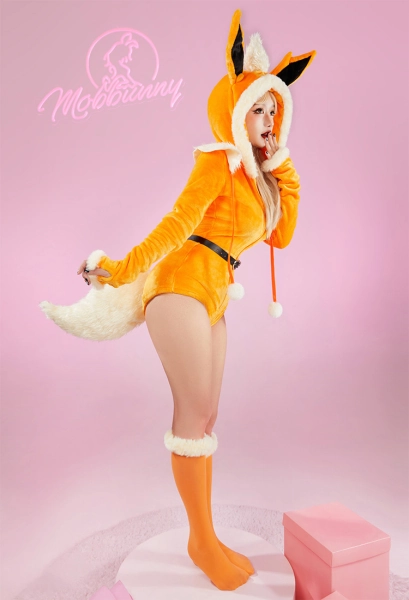 PM Derivative Sexy Lingerie Bodysuit Halloween Plush Hooded Romper and Socks with Belt and Tail S-4XL