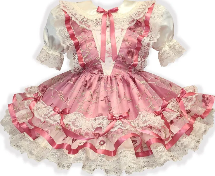 Stephanie Custom Fit Embroidered Roses Adult Sissy Dress by Leanne&#39;s