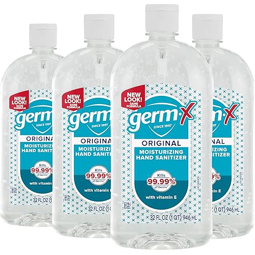 Germ-X Original Hand Sanitizer, Non-Drying Moisturizing Gel with Vitamin E, Instant and No Rinse Formula, Large Family-Size Flip Top Bottle, 32 Fl Oz (Pack of 4) - 32 Fl Oz (Pack of 4) - Gel