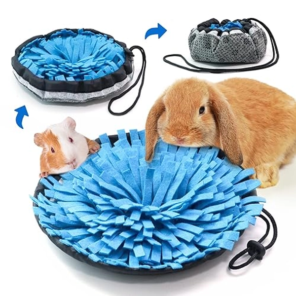 Rabbit Foraging Mat, Interactive Feed Game for Boredom, Small Pet Puzzle Toy, OVMKOV 9.44" x 9.44" Polar Fleece Snuffle Pad Bed Nosework Feeding Mat for Bunny Hamster Guinea Pigs Ferrets Chinchillas