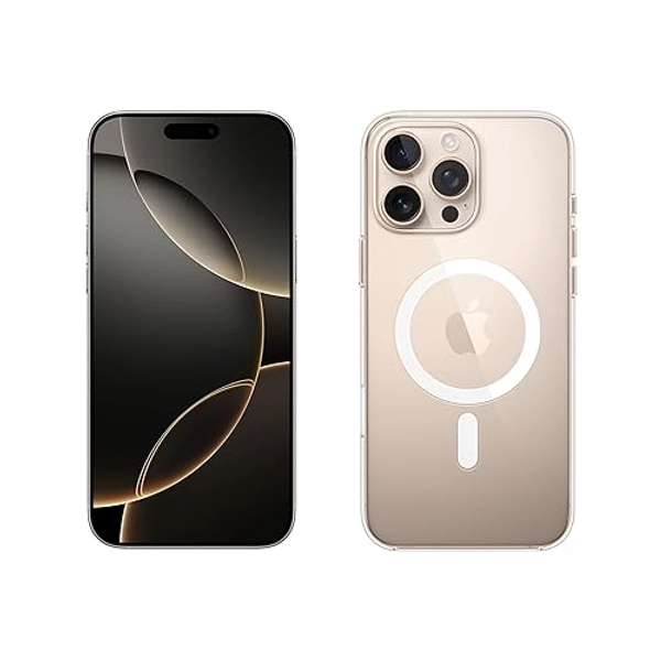 Apple iPhone 16 Pro Max (512 Go) - Titane Sable + Coque Transparente avec MagSafe