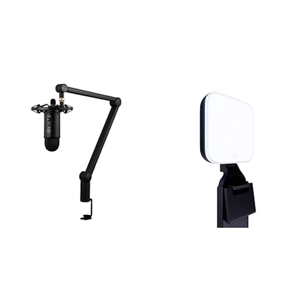 Blue Yeticaster Professional Broadcast Bundle with Yeti USB Microphone, Compass Boom Arm and Blue VO!CE Effects - Black & Logitech Litra Glow Premium LED Streaming Light - Graphite