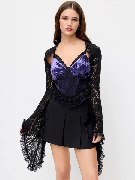 Lace Cotton-blend Bell Sleeve Oversized Crop Blouse