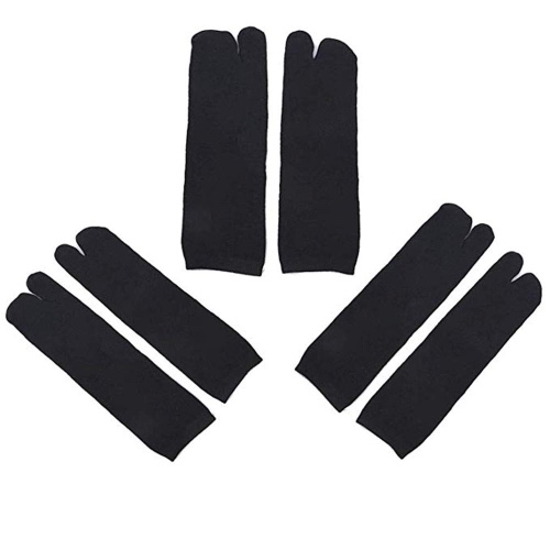 SUNTRADE 3 Pairs Unisex Japanese Kimono Flip Flop Sandal Split Toe Tabi Ninja Geta Socks - Black