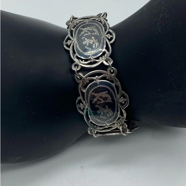 Siam Niello 925 Sterling Hindu Goddess Panel Bracelet