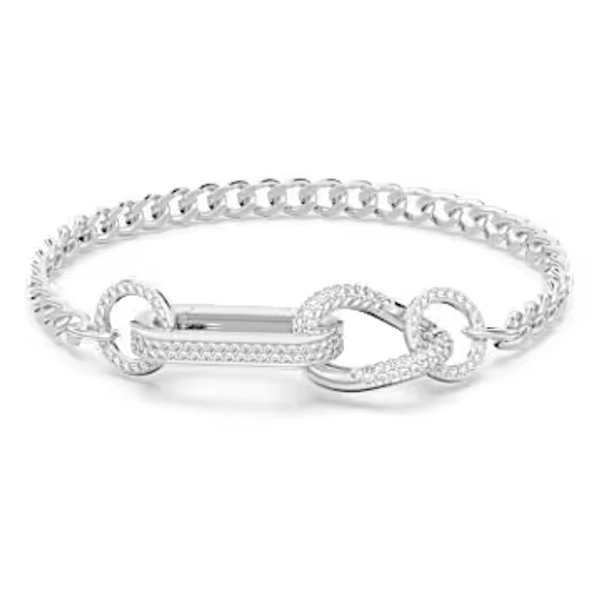 Dextera bracelet, Pavé, Mixed links, White, Rhodium plated