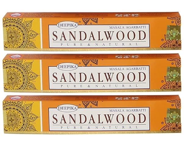 Deepika Sandalwood Incense Sticks 15gram x 3 pack With Giftbrit Incense Sticks Holder for Meditation, Yoga, Relaxation, Healing and Positivity - Sandalwood