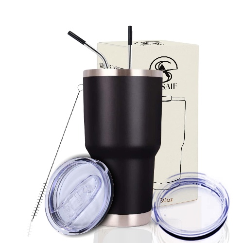 Arsaif 30oz (850ml) Tumbler with Straw and Lid, Insulated Reusable Travel Smoothie Bottle - Stainless Steel Cup for Drinking Hot or Iced Coffee Drink (Black)