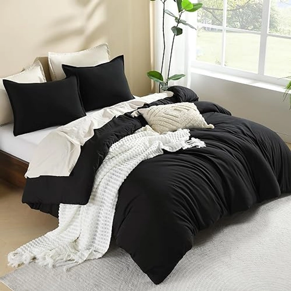 Litanika Black Comforter King Size, 3 Pieces Lightweight Solid Bedding Comforter Set, All Season Fluffy Bed Set (104x90In Comforter & 2 Pillowcases)