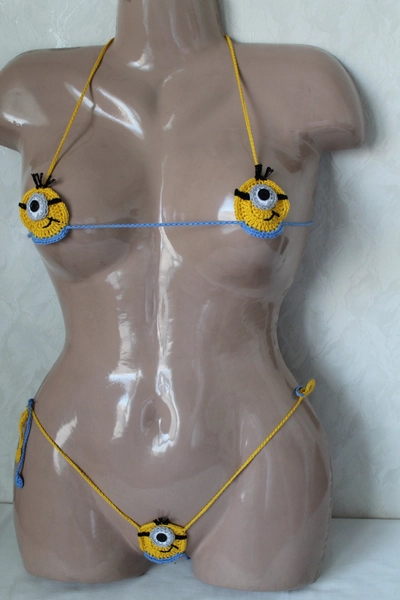 Crochet Sexy minion, Open Bra and thong, erotic lingerie, minion crochet, Crochet Bikini, sexy bikini set, sexy bikini set, minion erotic
