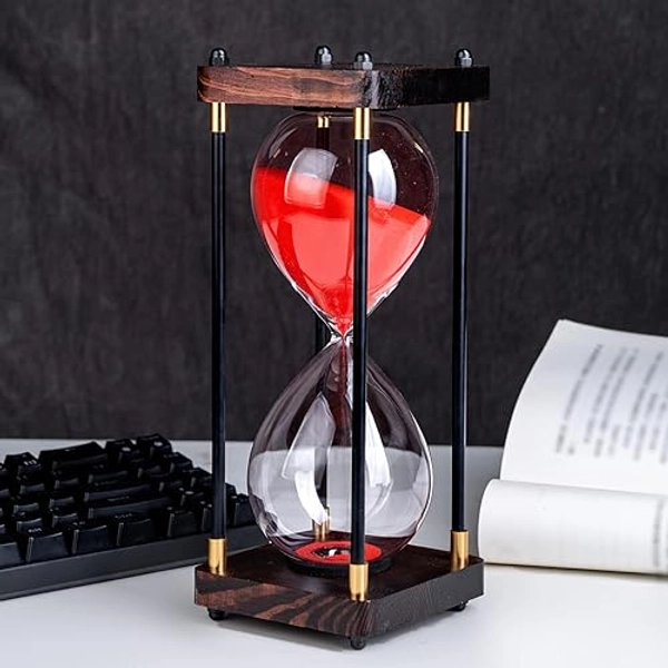 Large Sand Timer, Hourglass Timer 60 Minutes,Vintage Wooden Hour Glass Timer,Modern Home Kitchen Office Decoration (Red) - Red