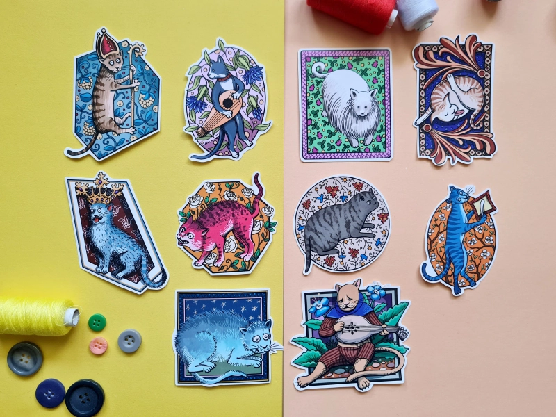 Medieval Cats vinyl sticker set