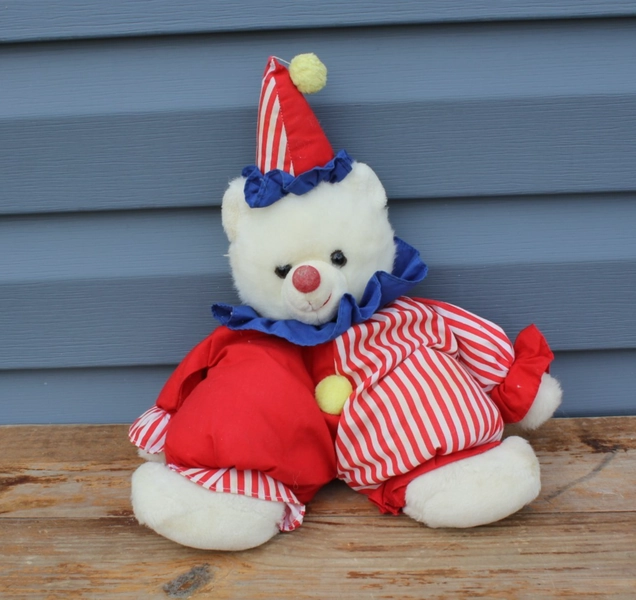 Russ Berrie Happy Clown Teddy Bear Plush Toy 13"