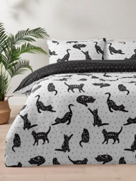 Black & White Celestial Cats Microfibre Duvet Set