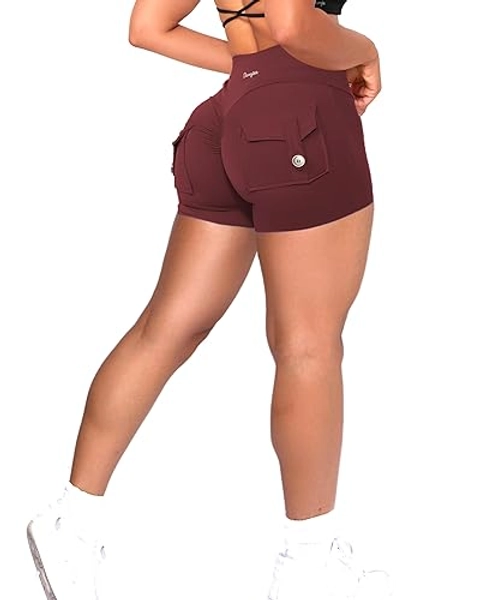 Danysu Women Pocket Shorts Cross High Waist Scrunch Butt Booty Workout Lifting Athletic Gym Bottoms