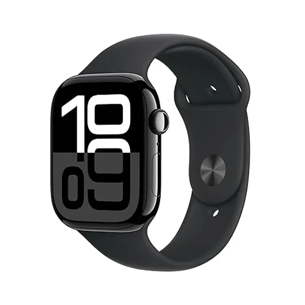 Apple Watch Series 10 GPS 46 mm Smartwatch con cassa in alluminio e cinturino Sport Loop Nero - S/M. Fitness tracker, app ECG, display Retina always-on, Carbon Neutral