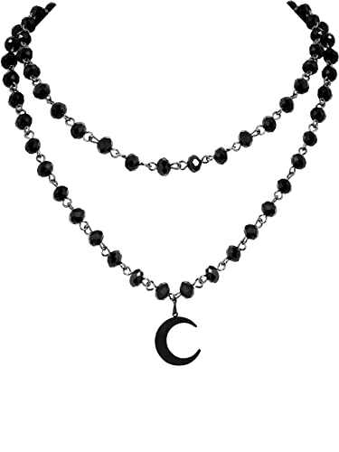 Sacina Gothic Moon Necklace, Moon Necklaces for Women, Layered Black Crescent Moon Necklace, Bead Onyx Necklace, Gothic Necklace, Goth Necklace, Christmas New Year Jewelry Gift for Women