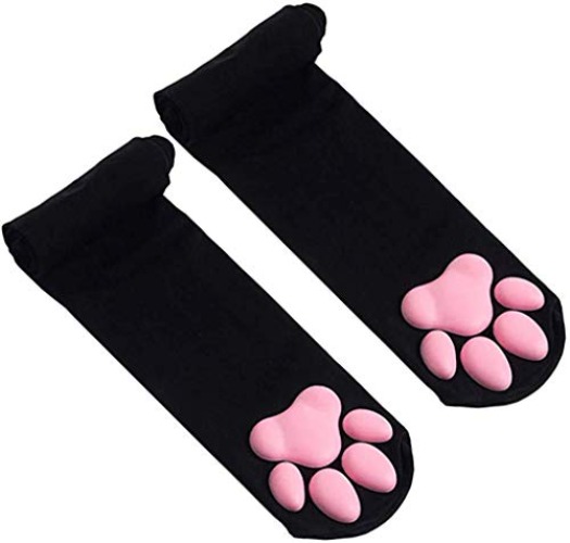 IKJNMLP Cat Paw Pad Sock, Puffy Pawpad Socks Pink Cute Thigh High Socks for Girls kids Women CosplayToes Beans Socks - One Size - Black