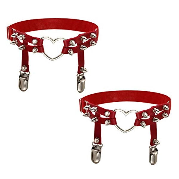 Eigso Steampunk Gothic Garter Belts Leg Rings Heart Love with Rivet Studded Elastic Band Adjustable