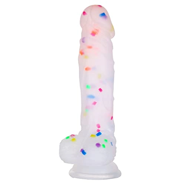 Seiecft 8.2 Inch Confetti Clear Silicone Dildo with Flared Suction Cup Base for Hands-Free Play, Flexible Dildo with Curved Shaft and Balls for Vaginal G-Spot and Anal Prostate…