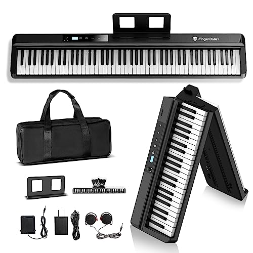 [2024 New]FingerBallet 88 Key Folding Piano Keyboard,Full Size Semi-Weighted Portable Digital Piano,Foldable keyboard Built-in Bluetooth & MIDI for Adult, Toddlers, Kids