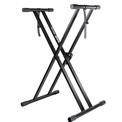 RockJam Xfinity Heavy-Duty, Double-X, Pre-Assembled, Infinitely Adjustable Piano Keyboard Stand with Locking Straps - Pre-Assembled Double Braced Keyboard Stand