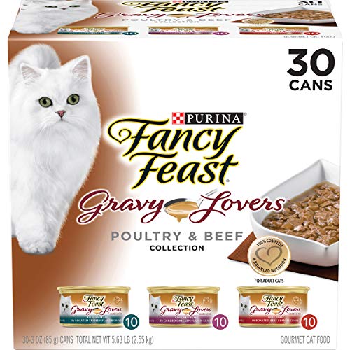 Purina Fancy Feast Wet Cat Food Variety Pack Gourmet Naturals Seafood - (30) 3 oz. Cans - 3.00 Ounce (Pack of 30) - Poultry & Beef - 10 Cans Each