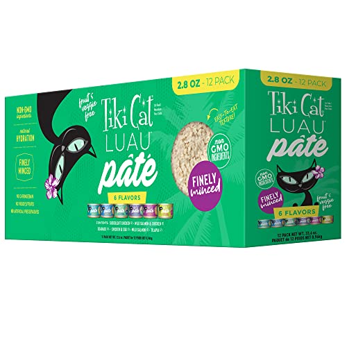 Tiki Cat Luau Pâté Variety Pack, Succulent Combinations of Real Protein, Grain-Free Balanced Nutrition Wet Canned Cat Food, for All Life Stages, 2.8 oz. Cans (Pack of 12) - Variety Pack - 2.8 Ounce (Pack of 1)
