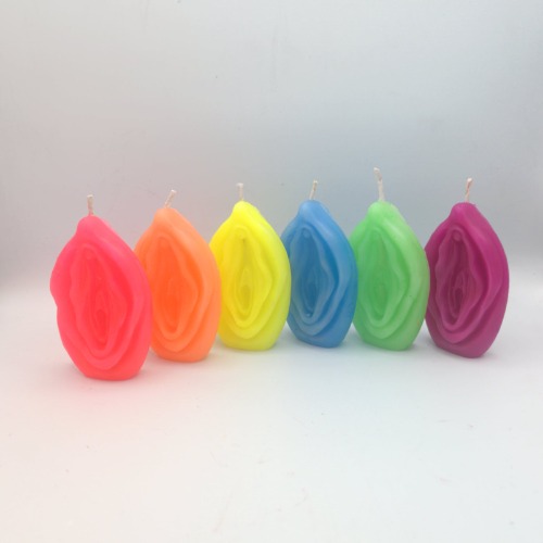 Fiery Vulvas - Wax Play Vulva Candle - Vagina Candle - Cunt Candle - Original / Rainbow Set UV - 6pc Vulvas - Blacklight