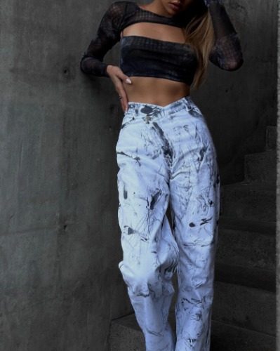 CUSTOM PANTS WHITE-BLACK. | Small