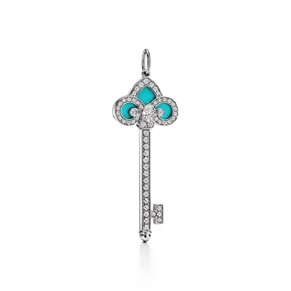 Tiffany Keys Fleur de Lis Key in Platinum with Diamonds and Turquoise