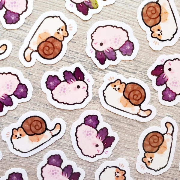 Mini Sea Bunny & Snail Cat Sticker Set of 2