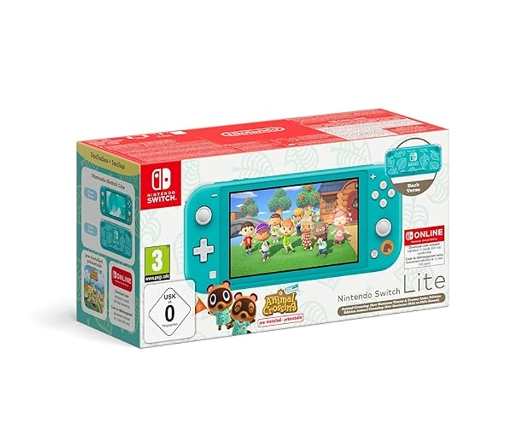 Nintendo Switch Lite Console Animal Crossing: New Horizons Timmy e Tommy Aloha edition (Turchese) con Gioco preinstallato e abbonamento 12 mesi Switch Online