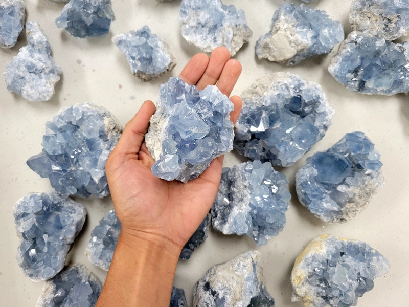 Celestite Crystal Cluster, Raw Celestite Geode, Large Celestine Stones