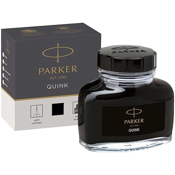 Parker Fountain Pen Ink Bottle, Black QUINK Ink, 57 ml Fountain Pen Refill - Black - 1.9 fl oz - box