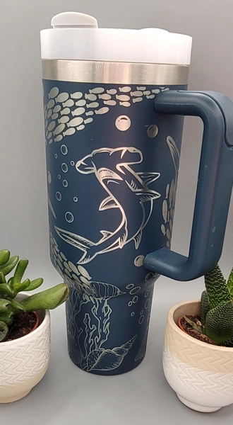 Sharks Engraved 40oz Double Wall Insulated Tumbler with Handles
