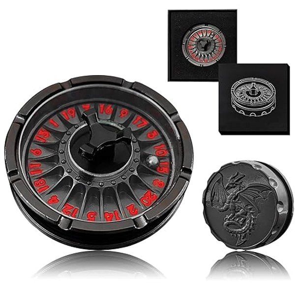FLUEFOWL G20 Roulette Dice Spinner for DND Dice Set, 7-in-1 Dragon Metallic D&D Dice with Gift Case for Dungeons and Dragon Game, RPG Role Playing Table Game Gifts (Black-red)
