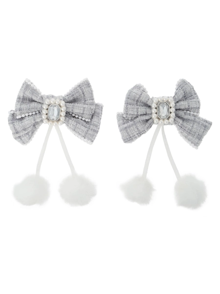 ツイードリボンぽんぽんツインテールクリップ