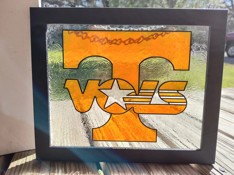 Tennessee Volunteers; Painted stained glass; Hand-painted; Black frame; 8"X10"