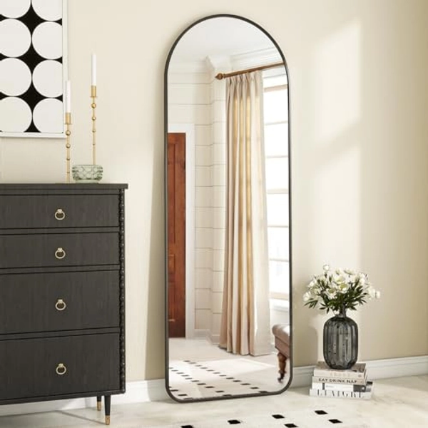 Koonmi Arch Mirror Full Length, Large Free Standing Mirror Full Length with Round Corners, Wall Mounted, Leaning, 52 x 161 cm Floor Mirror Full Body as Dressing Vanity Mirror for Living Room, Black