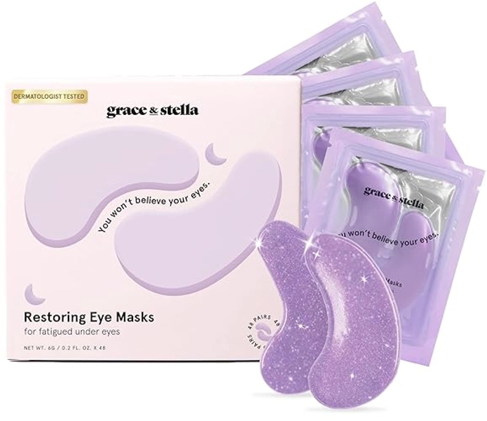 grace & stella Under Eye Gel Patches - Purple, 48 Pairs - Retinol Under Eye Patches - Gel Eye Masks for Puffy Eyes and Dark Circles - Dermatologist Tested Under Eye Masks - Vegan Eye Masks Skincare
