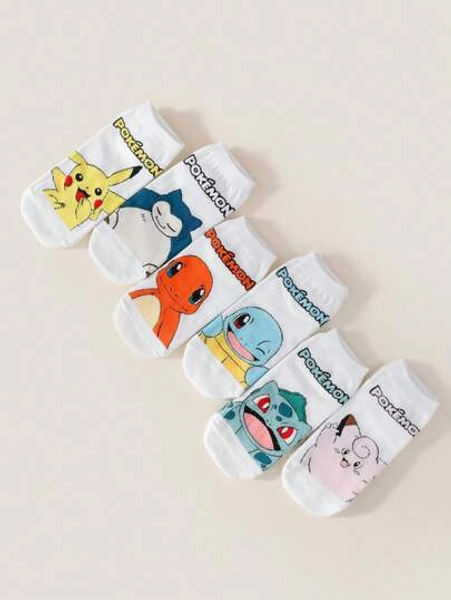 pokemon 6 paar dames sokken in de vorm van een willekeurige Pokemon Pikachu-serie, schattige cartoon, gepersonaliseerd, veelzijdig, modieus en comfortabel, geschikt voor dagelijks gebruik