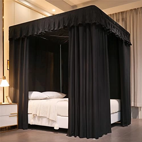 VETHIN Elastic Roof Style Four Corner Post Princess Bed Canopy Curtains Cozy Breathable Tent Canopy Mosquito Net for Girls & Adults Bedroom Decoration (Black,59-64" W*82" L*82"*H/(Queen))