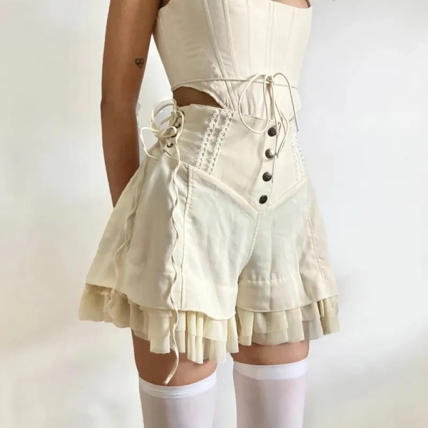 Tiered Ruffle Kawaii Cosplay Shorts in Cream