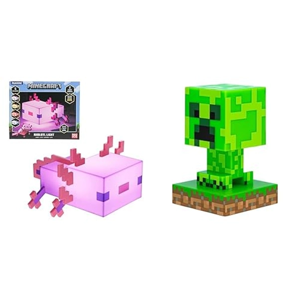 Paladone Minecraft Axolotl Licht | Dekorieren Sie Ihren Schreibtisch oder Nachttisch & Minecraft Creeper 3D Icon Light BDP