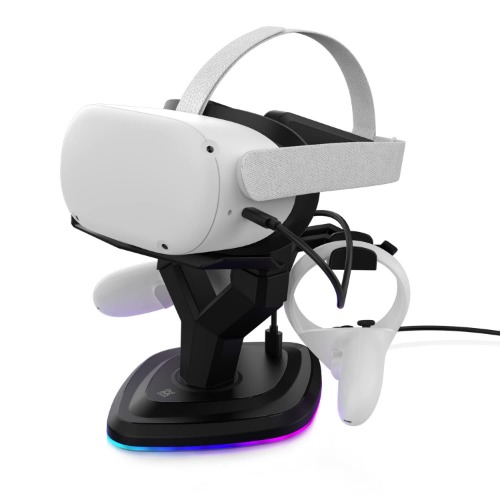 AMVR Headset Charging Dock, VR Display Stand Accessories for Quest, Quest 2, Rift or Rift S VR Headset and Touch Controllers, More Stable and Heavy Station Base with Atmosphere Light
