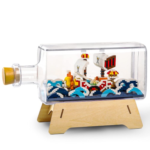 HI-REEKE Ship in a Bottle Building Kit for Thousand Sunny Model Block Collectible Display Set and Toy for Adults