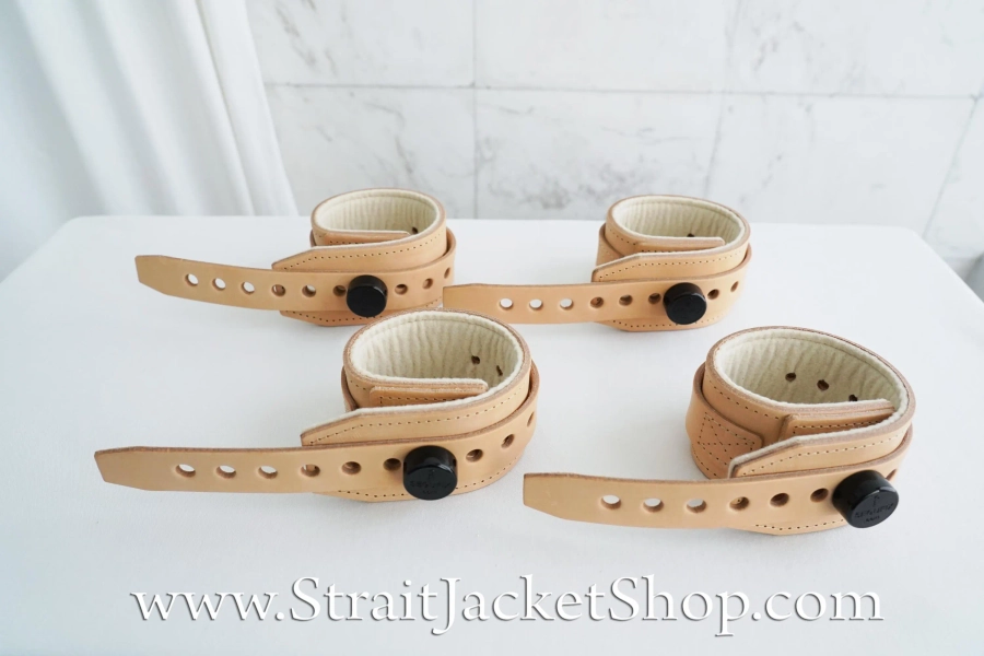 Leather Natural Beige Institutional Medical Asylum Restraints Wrist