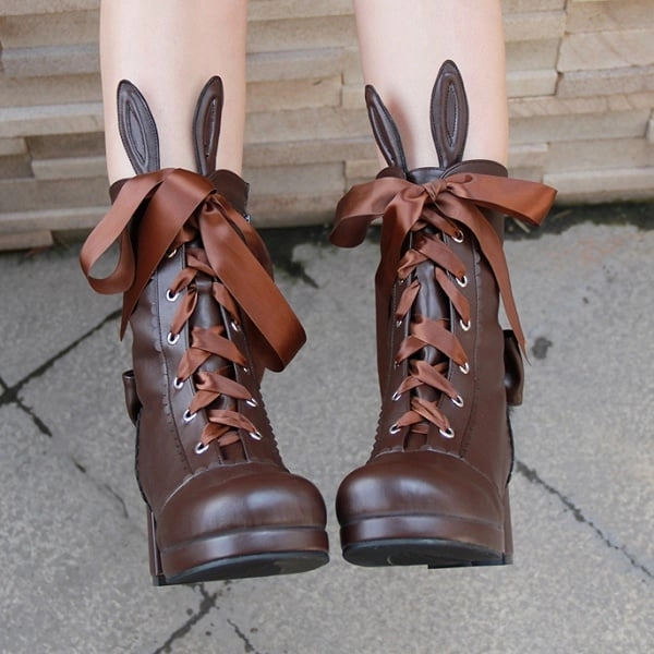 Kawaii Bunny Ears Lolita Lacing Boots